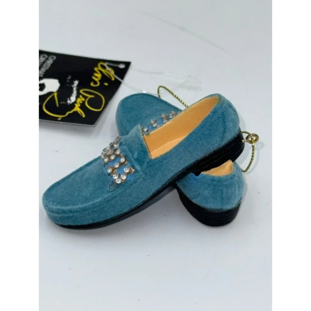 Elvis Presley Blue Suede Shoes Christmas Ornament Rhinestone Blue Loafers